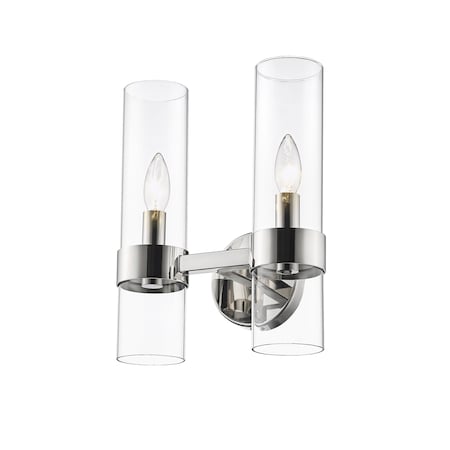 Datus 2 Light Wall Sconce, Polished Nickel & Clear
